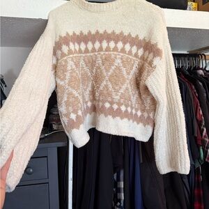 Poof! Cream and Tan Patterned Sweater